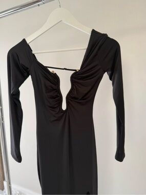 Showpo Black Long Sleeve Plunge Bodycon Dress